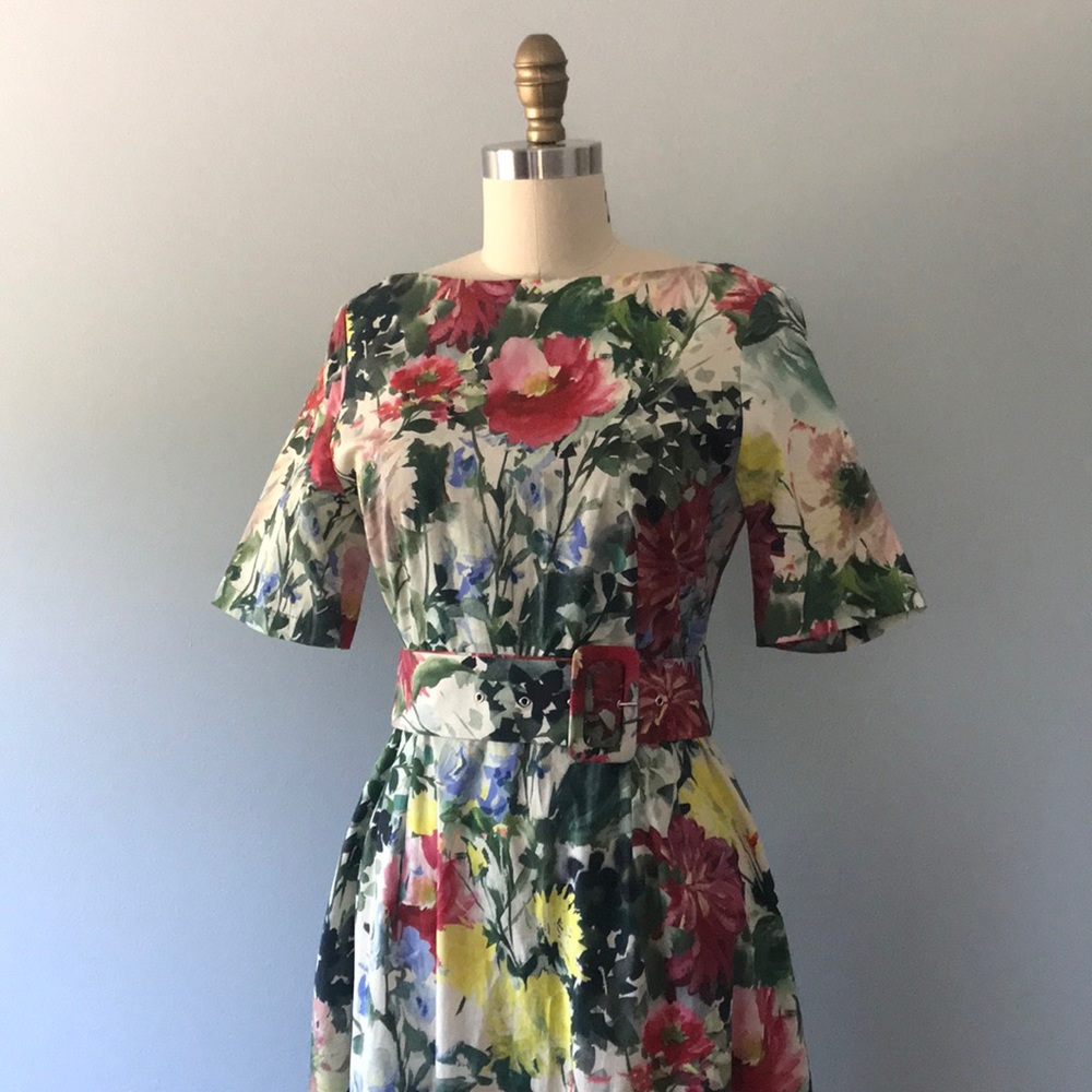 Zara Floral Boat Neck Fit and Flare Dress